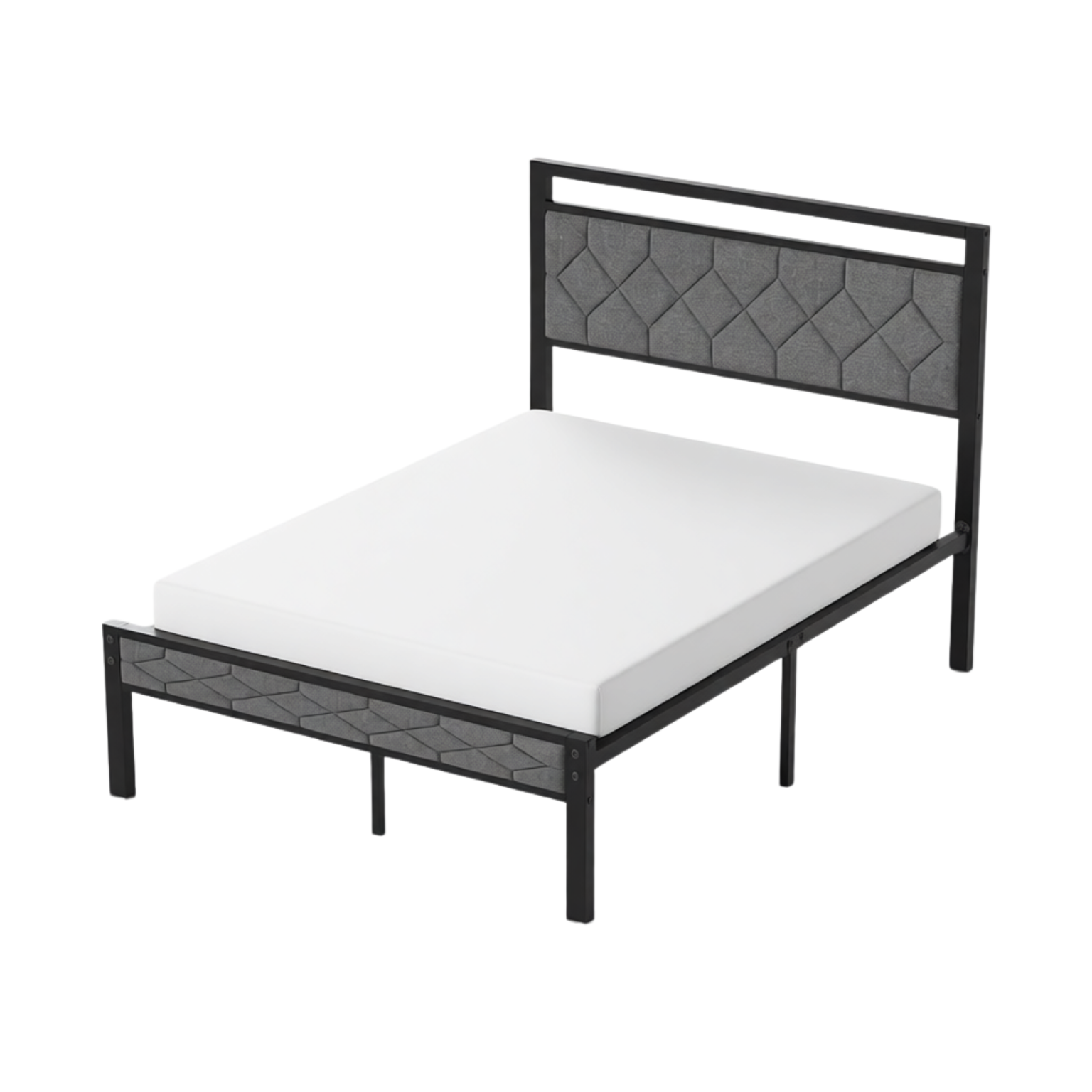 Z-HOM Metal Bed Frame with Upholstered Headboard