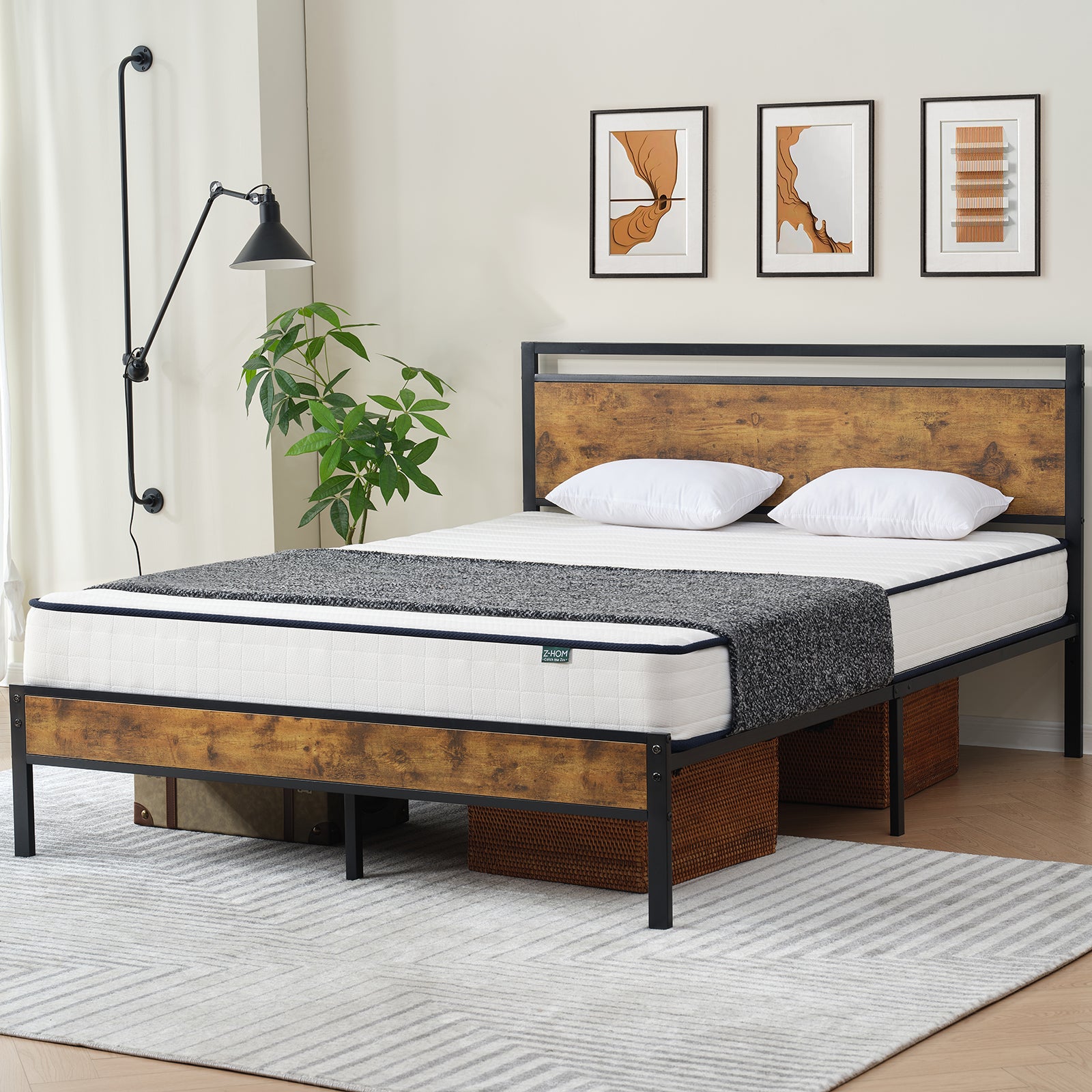 Z-hom Bed Frame with Wood Headboard,Model B022