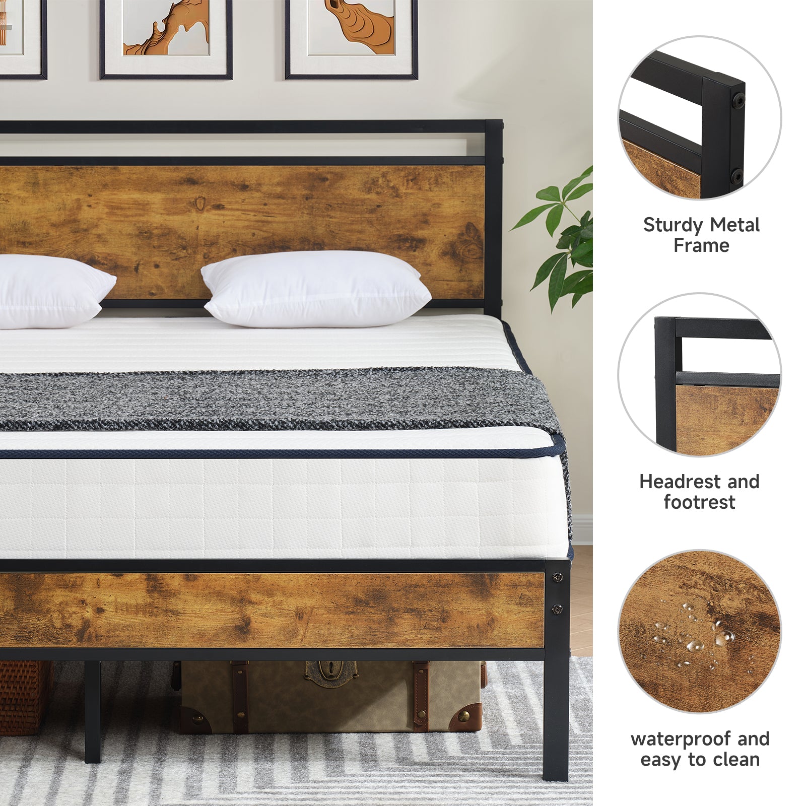 Z-HOM Retro Bed Frame with Headboard