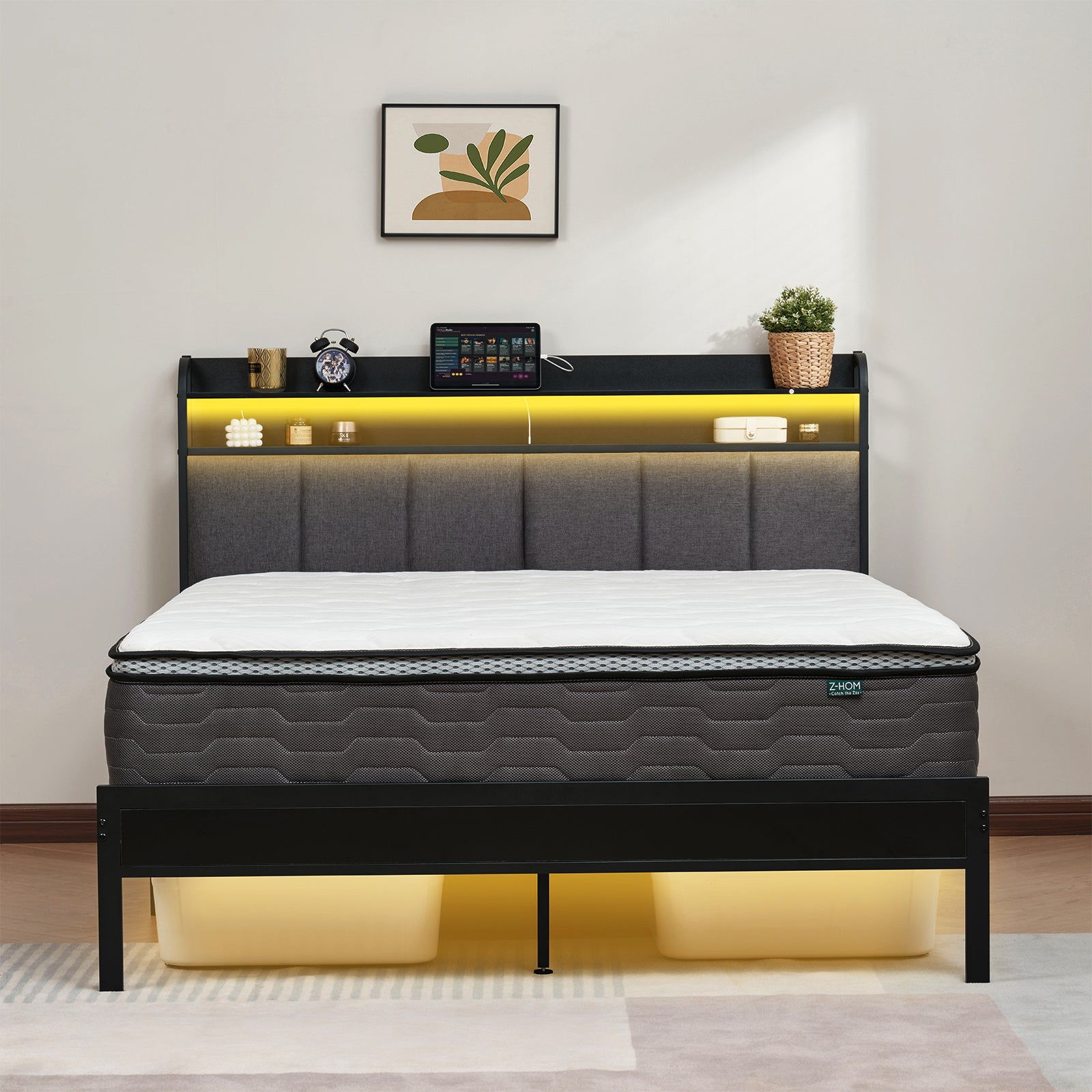 Z-HOM Bed Frame with LED Lights,Model B023