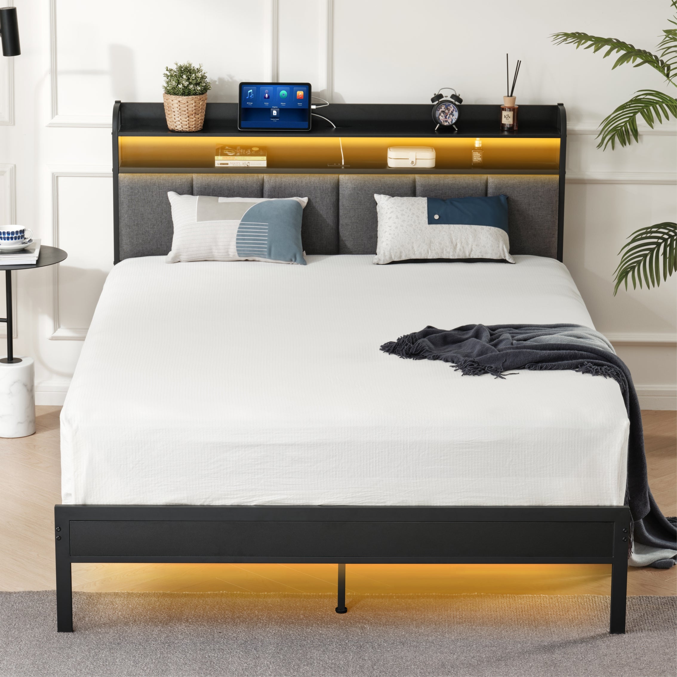 Z-HOM LED Platform Bed Frame with Power Station