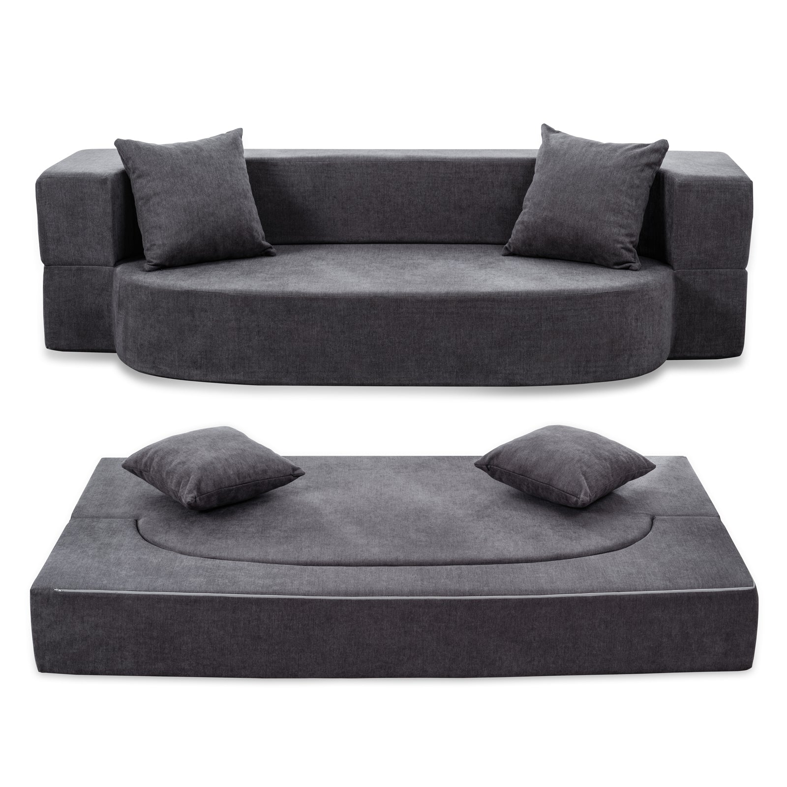 Folding Sofa Bed with 2 Pillows & Washable Cover, 75" W x 32" D x 10" H