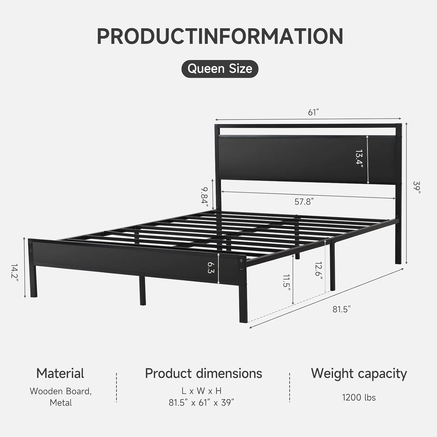 Z-hom Bed Frame with Wood Headboard,Model B022