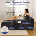 Z-HOM Convertible Chaise Lounge with Ottoman Corduroy