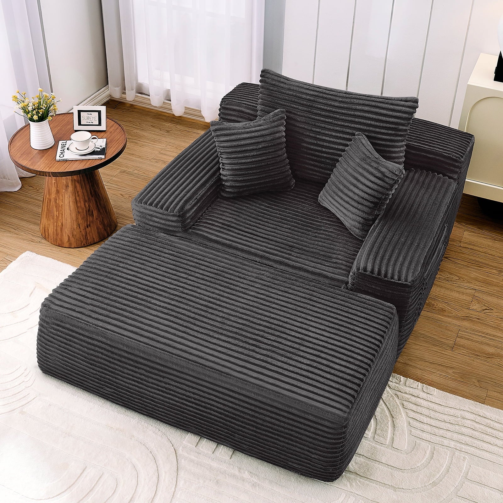 Z-HOM Convertible Chaise Lounge with Ottoman Corduroy