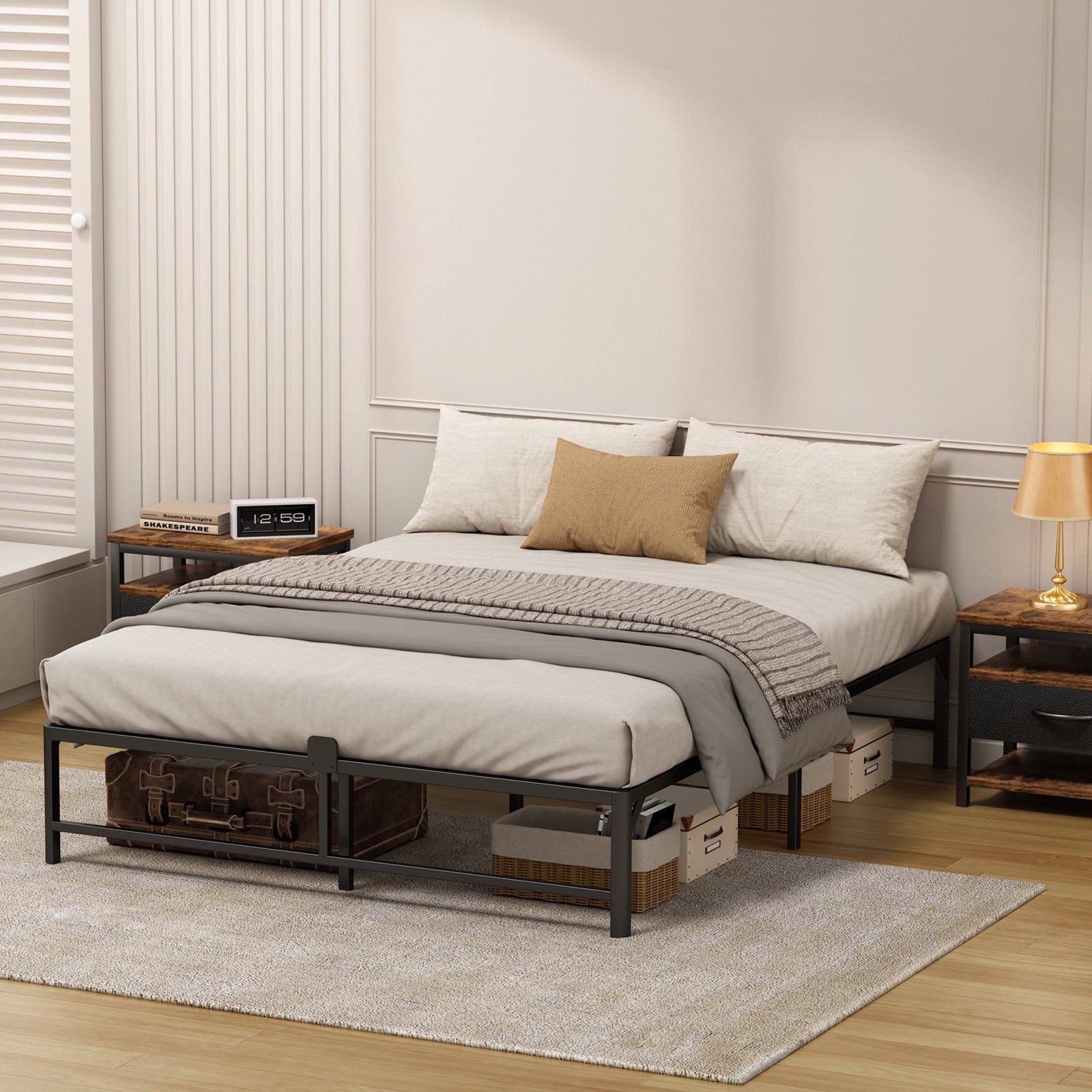 Z-HOM King Size Metal Platform Bed Frame with 14'' Large Under Bed Storage Space, Easy Assembly, Black