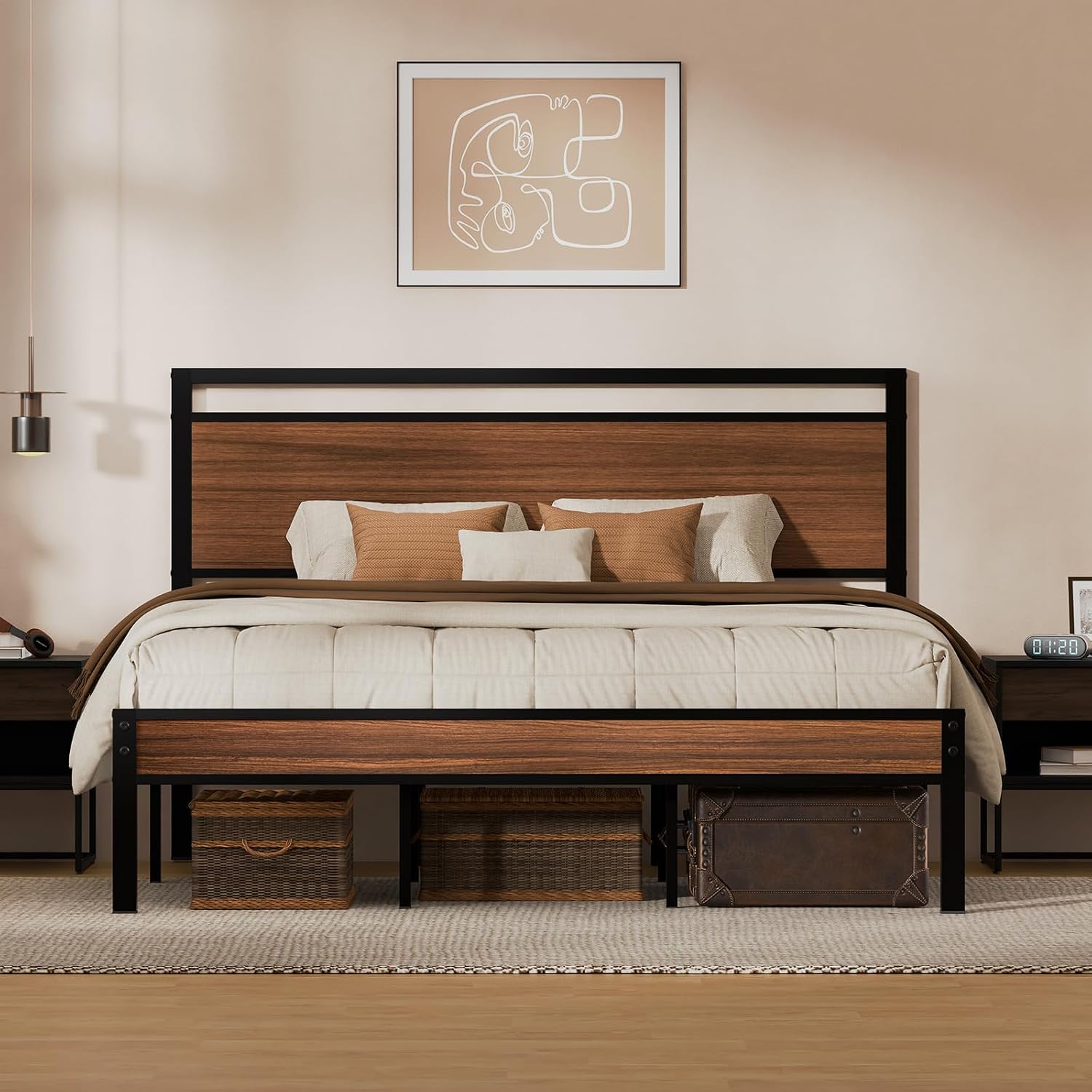 Z-HOM Classic Metal Platform Bed Frame with Headboard